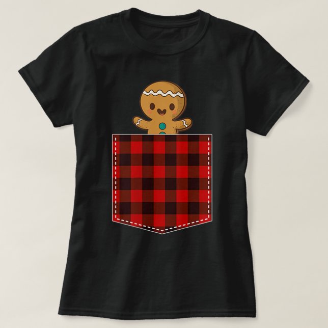 Gingerbread Man in Plaid Pocket T Shirt (Design framsida)