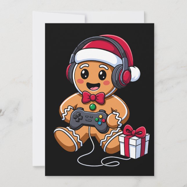 Gingerbread Man jul Gamer Hörlurar Present Inbjudningar (Framsida)