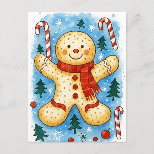 Gingerbread Man Julpostkort Helg Vykort (Framsida)