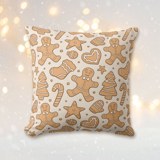 Gingerbread Man Kakor Neutral Jul Beige Kudde (Skapare uppladdad)