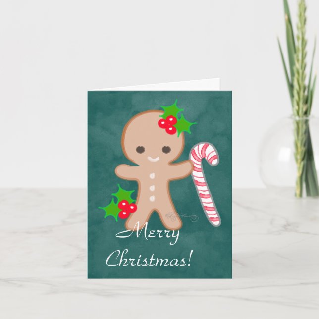 Gingerbread man med Candy Cane Helgkort (Framsida)