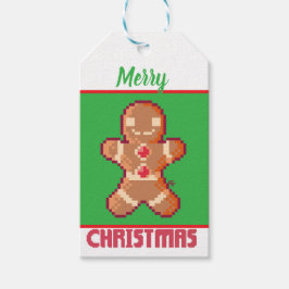 GingerBread Man, Merry Christmas pixel art Presentetikett