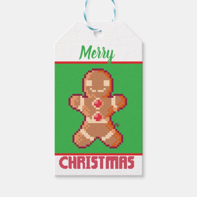 GingerBread Man, Merry Christmas pixel art Presentetikett (Framsidan)