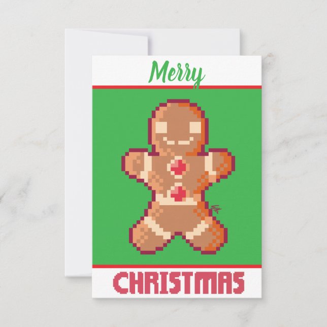 GingerBread Man, Merry Christmas pixel art Tack Kort (Framsida)