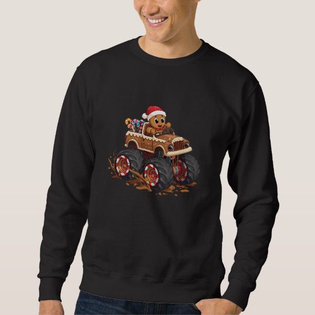 Gingerbread Man Monster Truck Jul Lång Ärmad Tröja (Framsida)