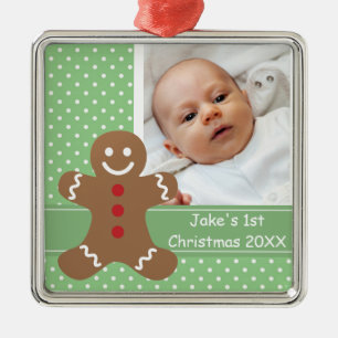 Gingerbread Man och prickar anpassad bild Julgransprydnad Metall