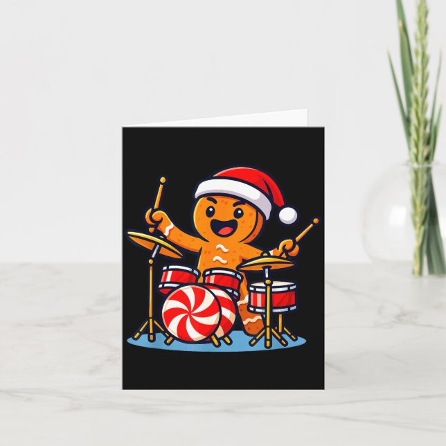 Gingerbread Man Playing Drums  Kort (Framsida)