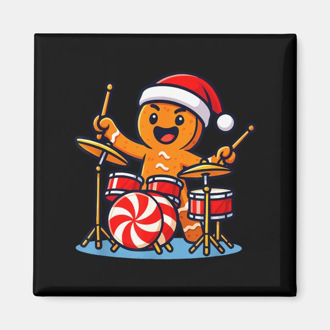 Gingerbread Man Playing Drums  Magnet (Framsidan)