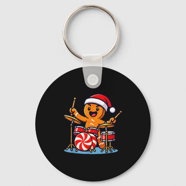 Gingerbread Man Playing Drums  Nyckelring (Framsida)