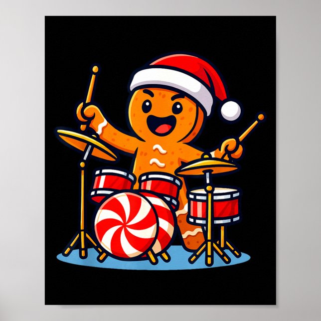 Gingerbread Man Playing Drums  Poster (Framsidan)