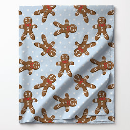 Gingerbread Man Polka Dot På Blå Jul Tyg