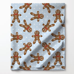 Gingerbread Man Polka Dot På Blå Jul  Tyg