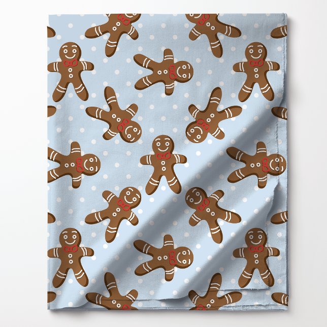 Gingerbread Man Polka Dot På Blå Jul  Tyg (Skapare uppladdad)
