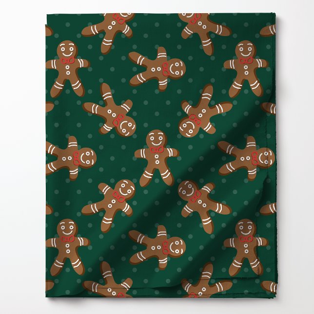 Gingerbread Man Polka Dot På Grön Jul Tyg (Skapare uppladdad)