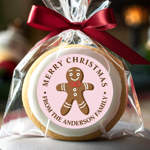 Gingerbread Man Rosa God Jul Runt Klistermärke
