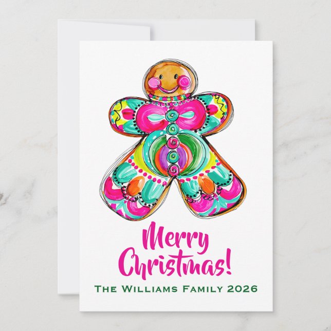 Gingerbread Man Rosa Jul Boho Julkort (Framsida)