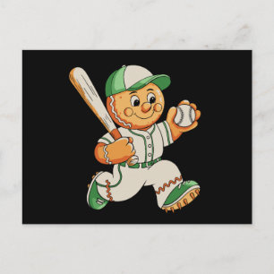 Gingerbread Man spelar baseboll jul Xmas Helg Vykort