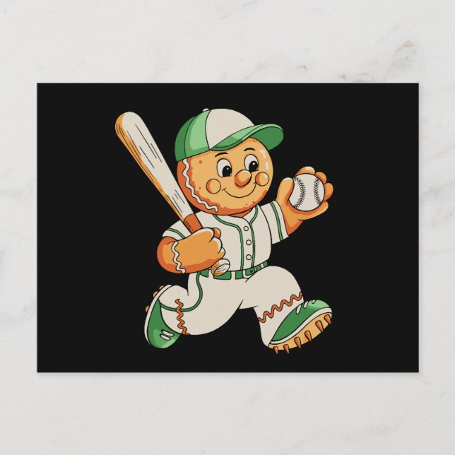 Gingerbread Man spelar baseboll jul Xmas Helg Vykort (Framsida)