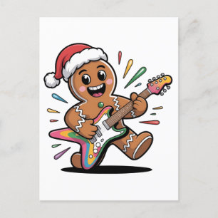 Gingerbread Man spelar elgitarr Electric Santa Inbjudan Vykort