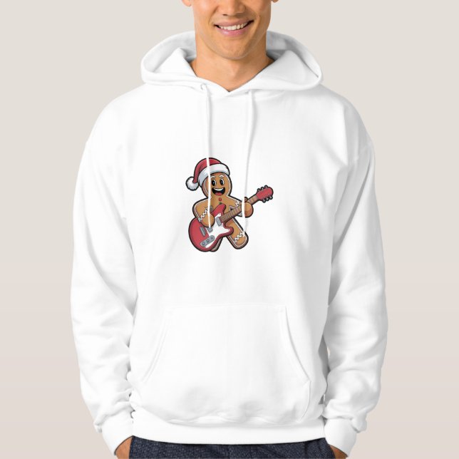 Gingerbread Man Spelar Gitarr Elektrisk Jul  Hoodie (Framsida)