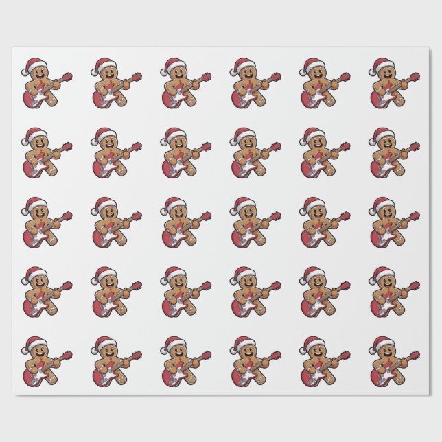 Gingerbread Man Spelar Gitarr Elektrisk Jul  Presentpapper (Platt)