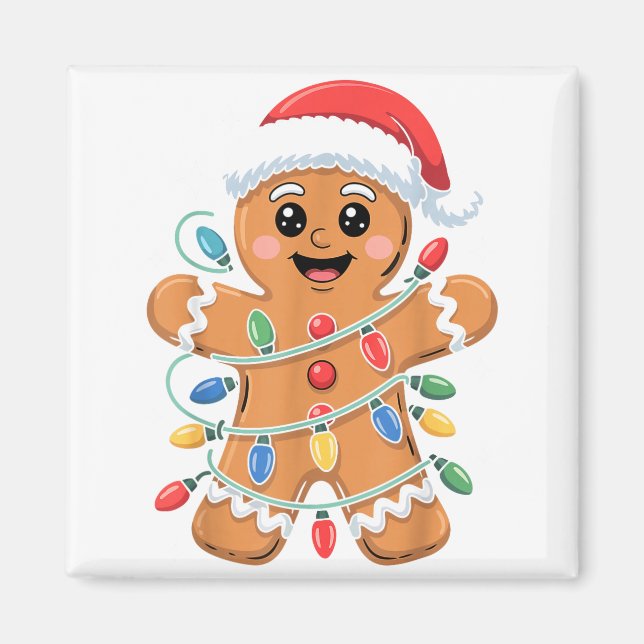 Gingerbread Man Tangled Christmas Lights  Magnet (Framsidan)