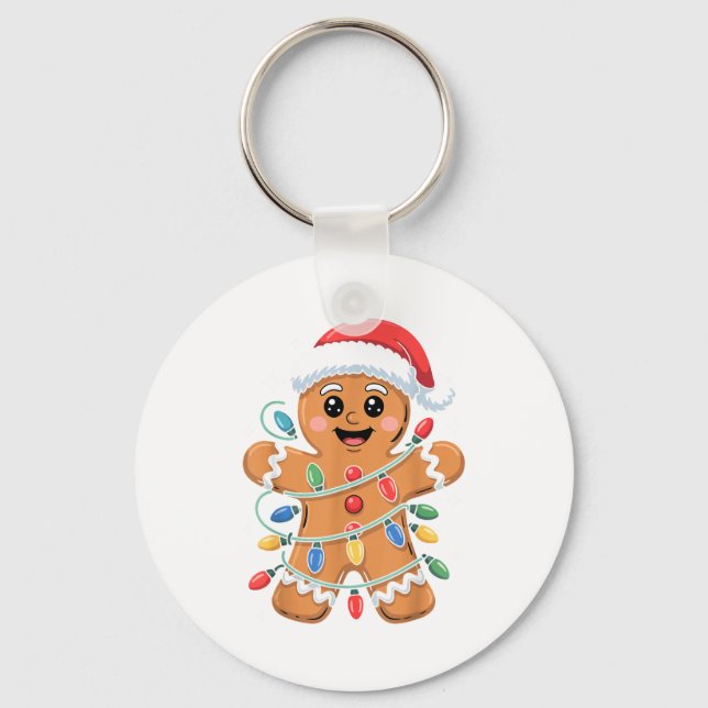 Gingerbread Man Tangled Christmas Lights  Nyckelring (Framsida)