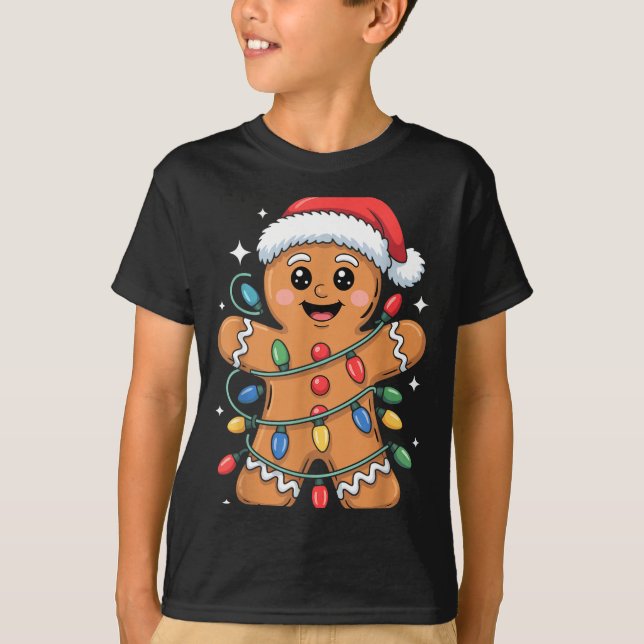 Gingerbread Man Tangled Christmas Lights  T Shirt (Framsida)
