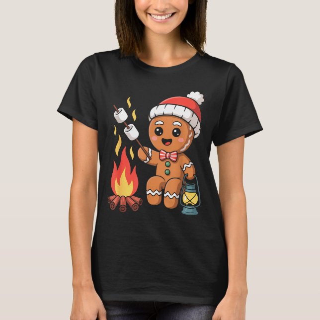Gingerbread Marshmallow Roaster Camng Christmas  T Shirt (Framsida)