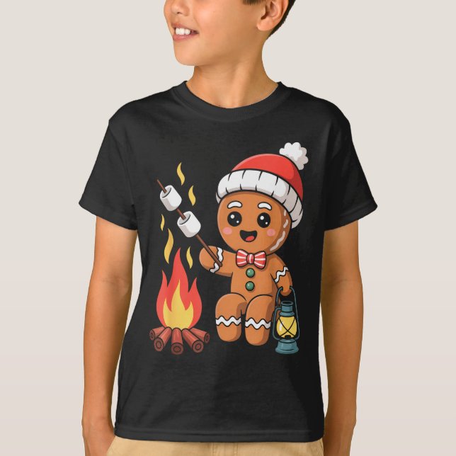 Gingerbread Marshmallow Roaster Camng Christmas  T Shirt (Framsida)