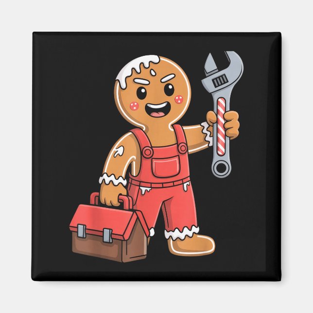 Gingerbread Mechanic Handyman Fixer Worker Christm Magnet (Framsidan)