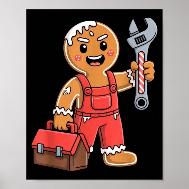Gingerbread Mechanic Handyman Fixer Worker Christm Poster (Framsidan)