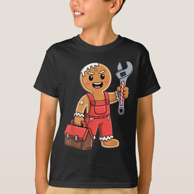 Gingerbread Mechanic Handyman Fixer Worker Christm T Shirt (Framsida)