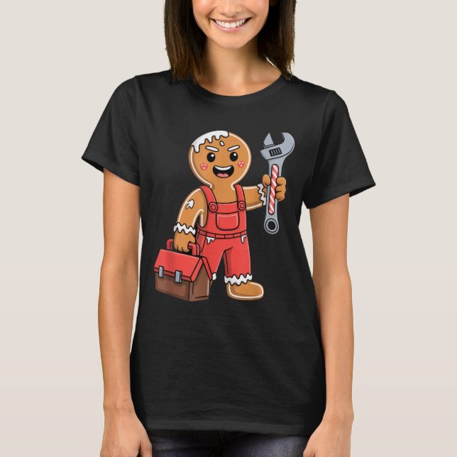Gingerbread Mechanic Handyman Fixer Worker Christm T Shirt (Framsida)