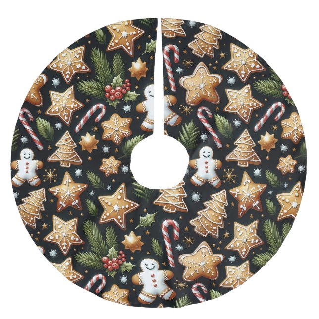 Gingerbread Men and Candy Canes Christmas Julgransmatta Borstad Polyester (Framsidan)
