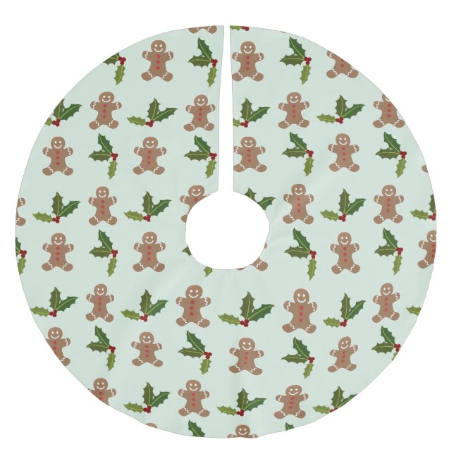 Gingerbread Men and Holly Pattern Julgransmatta Borstad Polyester (Framsidan)