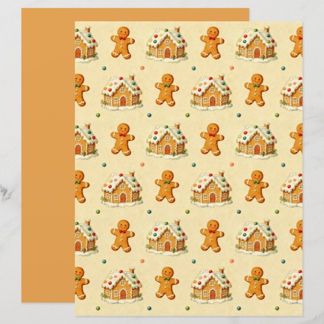 Gingerbread Men Scrapbook Paper (Fram/baksida)