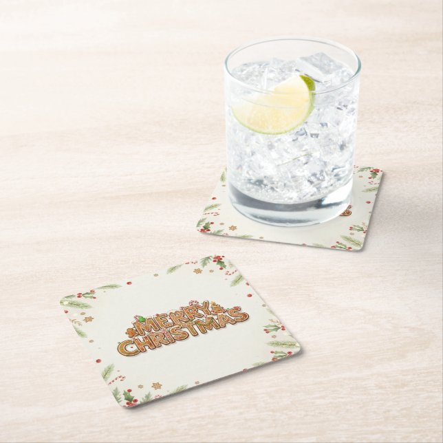 Gingerbread “Merry Christmas” Holiday Coasters Underlägg Papper Kvadrat (Insitu)