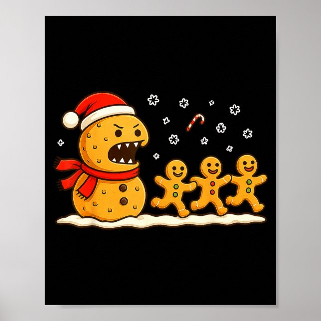 Gingerbread Monster Chase Funny Christmas Cookie X Poster (Framsidan)