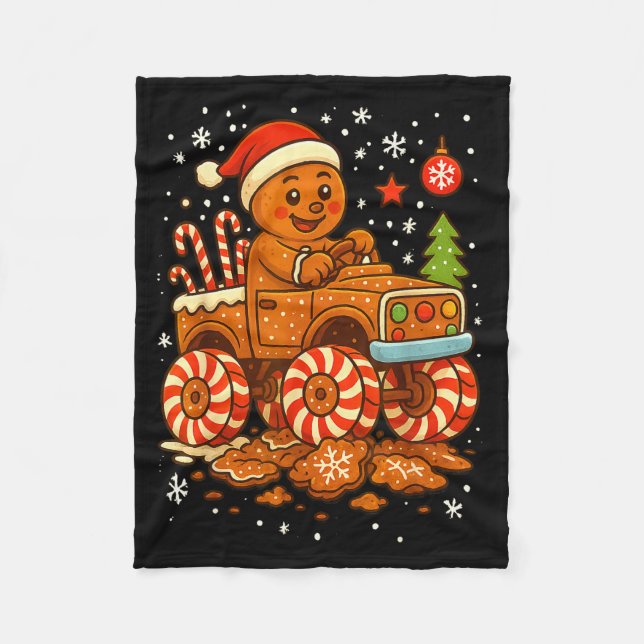 Gingerbread Monster Truck Christmas Snow Cute Xmas Fleecefilt (Framsidan)