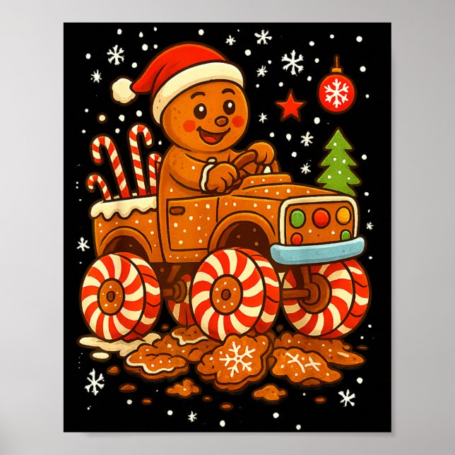 Gingerbread Monster Truck Christmas Snow Cute Xmas Poster (Framsidan)