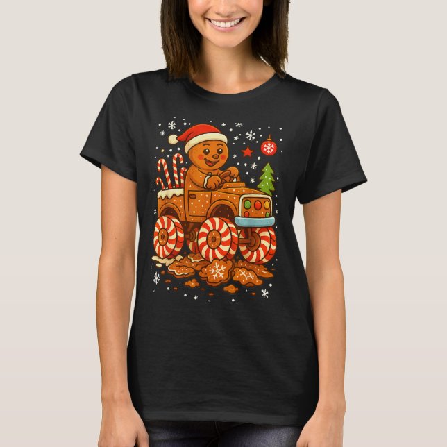 Gingerbread Monster Truck Christmas Snow Cute Xmas T Shirt (Framsida)
