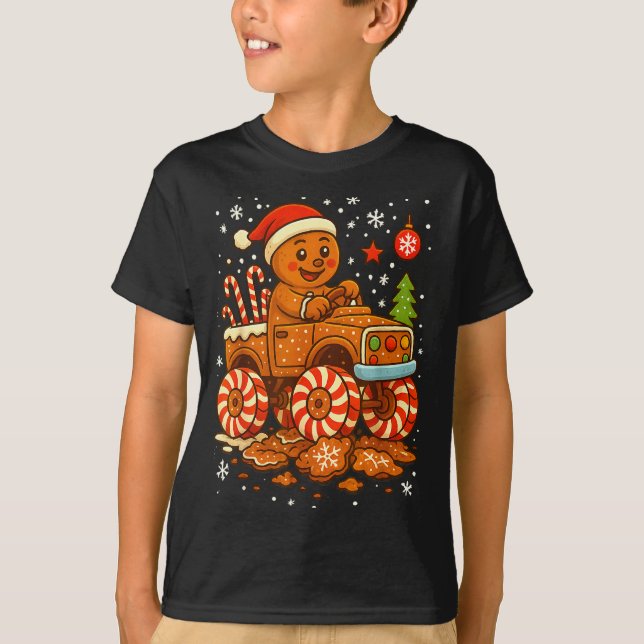 Gingerbread Monster Truck Christmas Snow Cute Xmas T Shirt (Framsida)