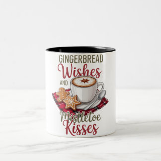 Gingerbread-önskningar och Misteltoe-kyssar jul Två-Tonad Mugg