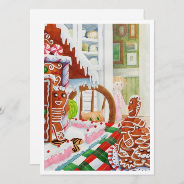 GINGERBREAD ÖVERPRISE 5,5 x 7,5-STABILT julkort (Fram/baksida)