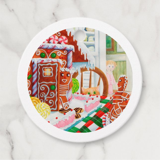 GINGERBREAD ÖVERPRISE Round Gift-Märkre Gåvor Etiketter (Framsida)