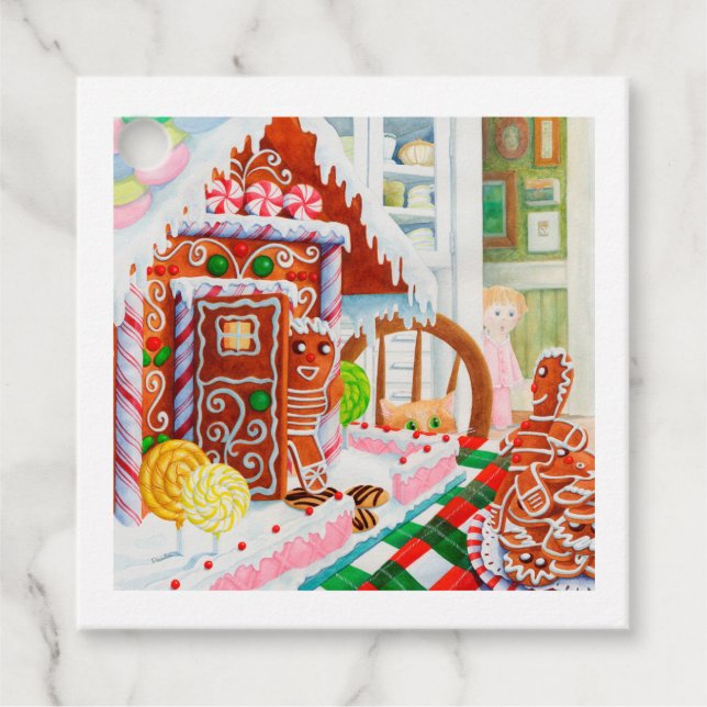 GINGERBREAD ÖVERPRISE Square Gift-Märkre Gåvor Etiketter (Framsida)