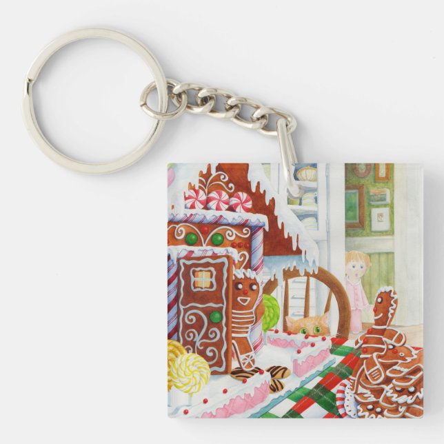 GINGERBREAD ÖVERRASKNING Fyrkantig akrylnyckelring (Framsidan)
