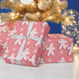 Gingerbread Pink Cookie och Snöflingor Inpackning  Presentpapper