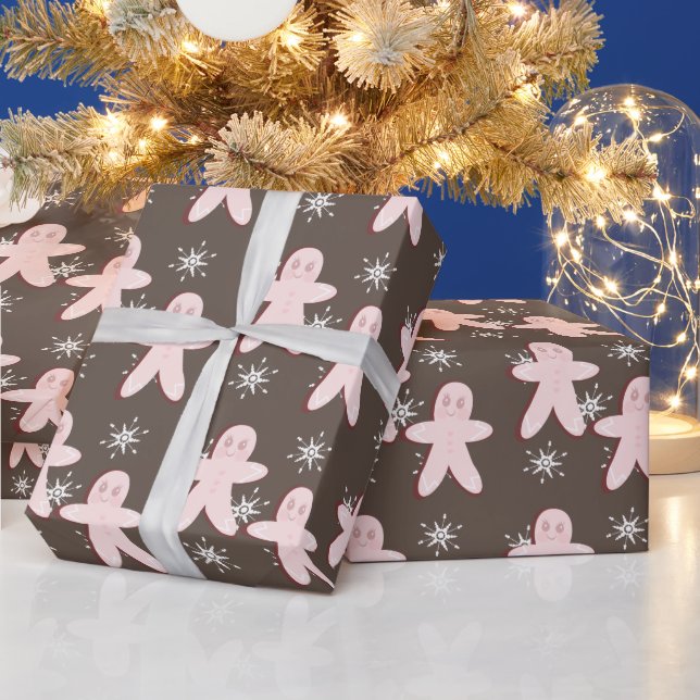 Gingerbread Pink Cookie och Snöflingor Inpackning  Presentpapper (Helgdagar)